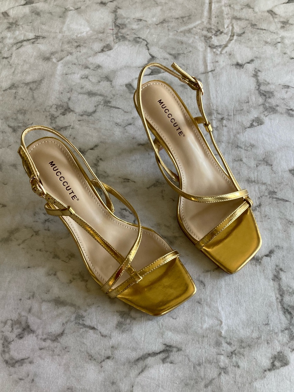 Mucccute Metallic Gold Strappy Slingback Sandals